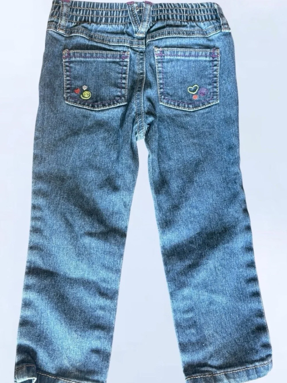 Vintage Healthtex Girls 24M Blue Denim Jeans Button Embroidered Heart Flower